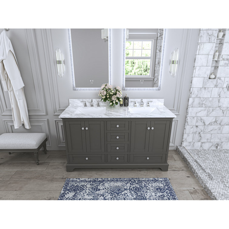 Sapphire Gray Solid Wood Double Vanity with Carrara Marble Top