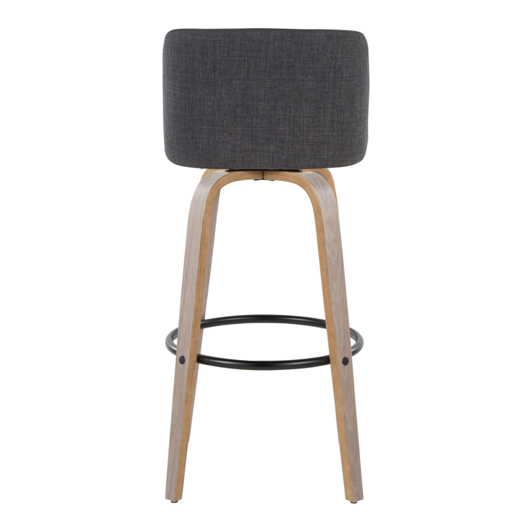 Gray Upholstered Swivel Barstool with Light Wood Legs