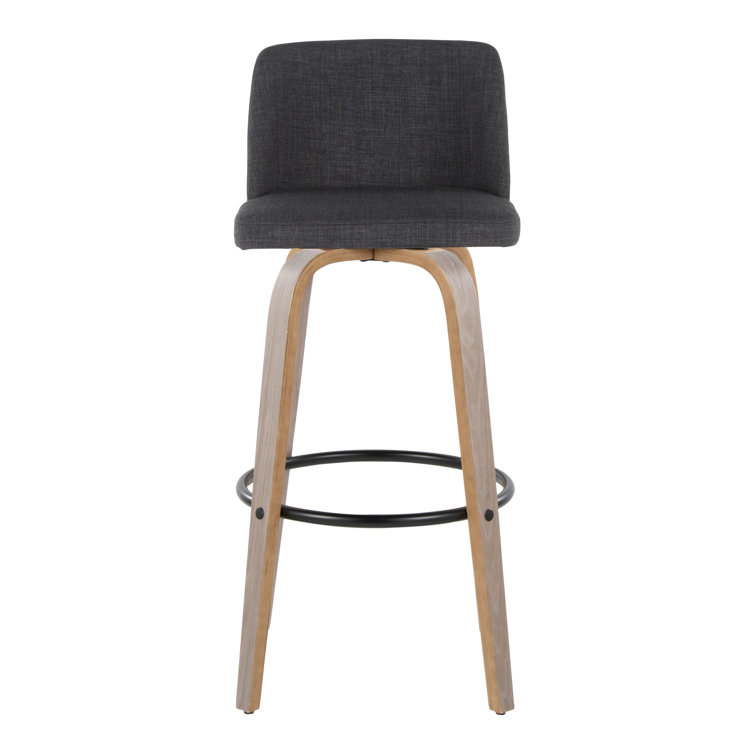 Gray Upholstered Swivel Barstool with Light Wood Legs