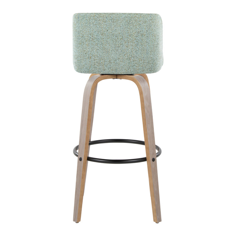 Gray Upholstered Swivel Barstool with Light Wood Legs