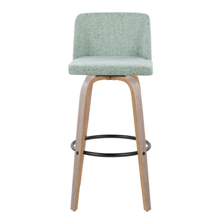 Gray Upholstered Swivel Barstool with Light Wood Legs