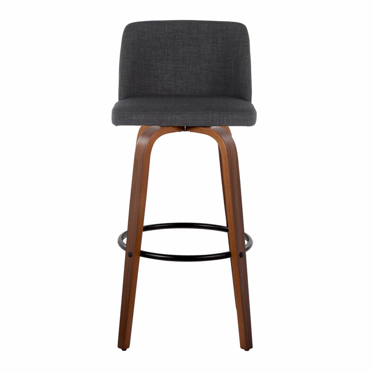 Gray and Walnut Wood Swivel Barstools with Metal Footrest, Set of 2