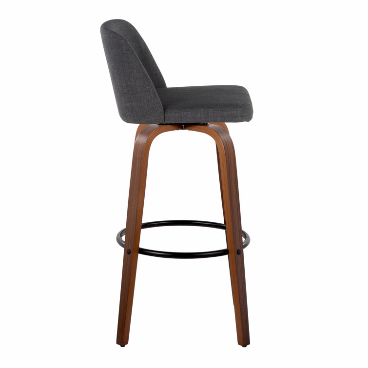 Gray and Walnut Wood Swivel Barstools with Metal Footrest, Set of 2