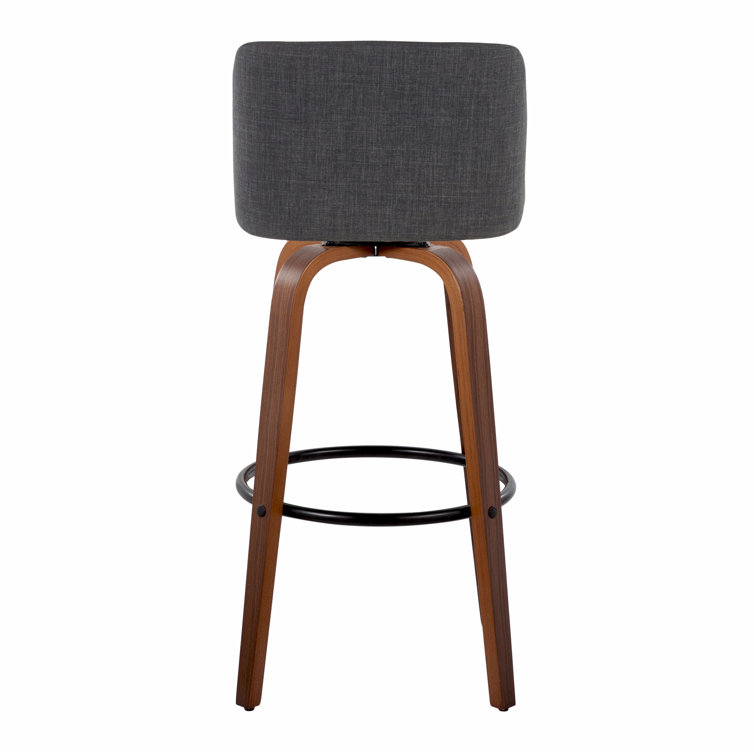Gray and Walnut Wood Swivel Barstools with Metal Footrest, Set of 2