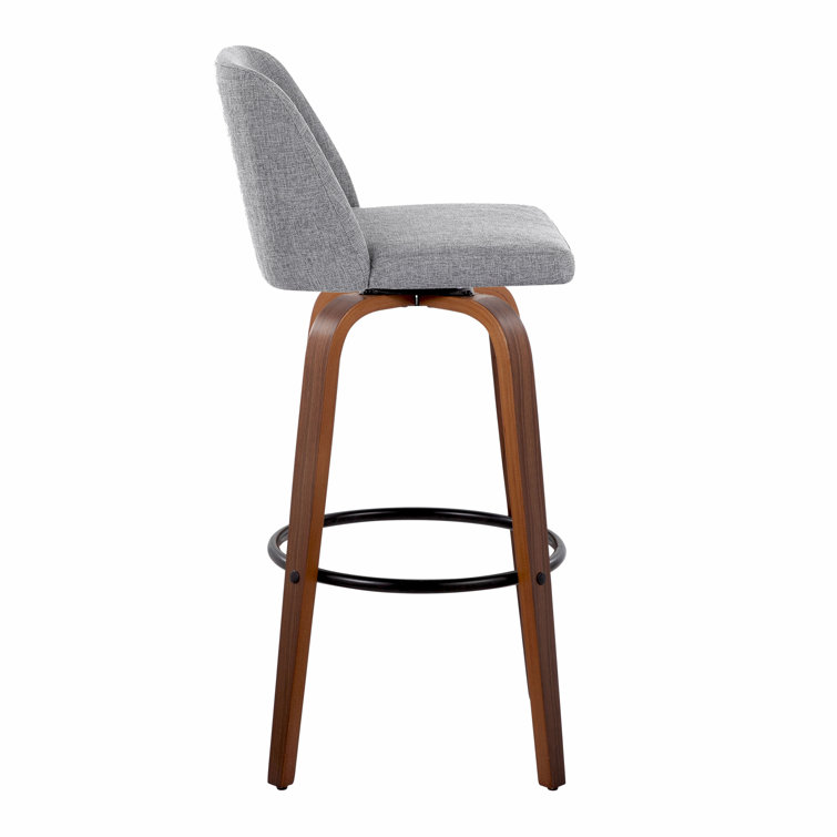 Gray and Walnut Wood Swivel Barstools with Metal Footrest, Set of 2