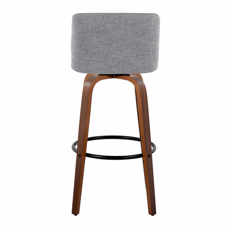 Gray and Walnut Wood Swivel Barstools with Metal Footrest, Set of 2