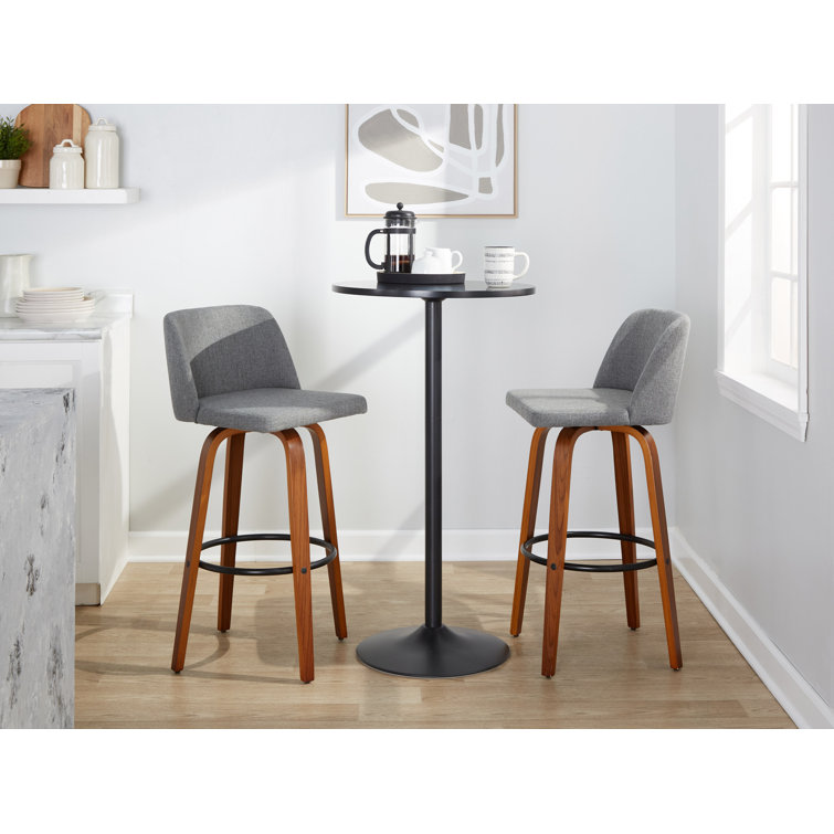 Gray and Walnut Wood Swivel Barstools with Metal Footrest, Set of 2