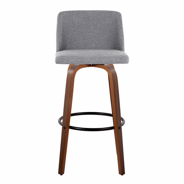 Gray and Walnut Wood Swivel Barstools with Metal Footrest, Set of 2