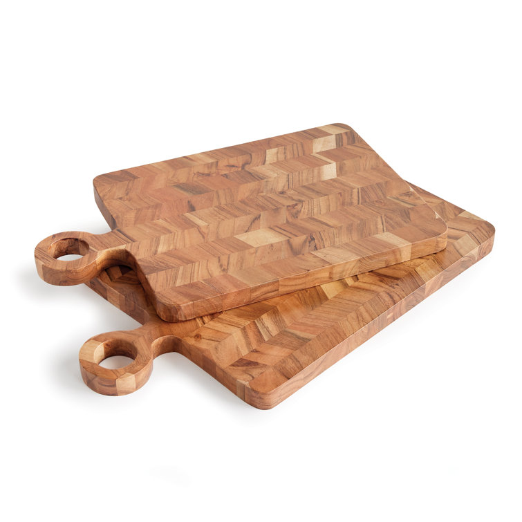 Chevron Pattern Acacia Wood Rectangular Serving Boards Set