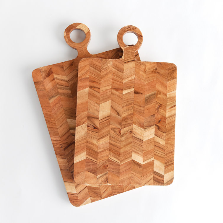 Chevron Pattern Acacia Wood Rectangular Serving Boards Set