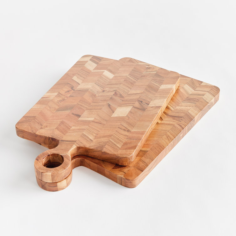 Chevron Pattern Acacia Wood Rectangular Serving Boards Set