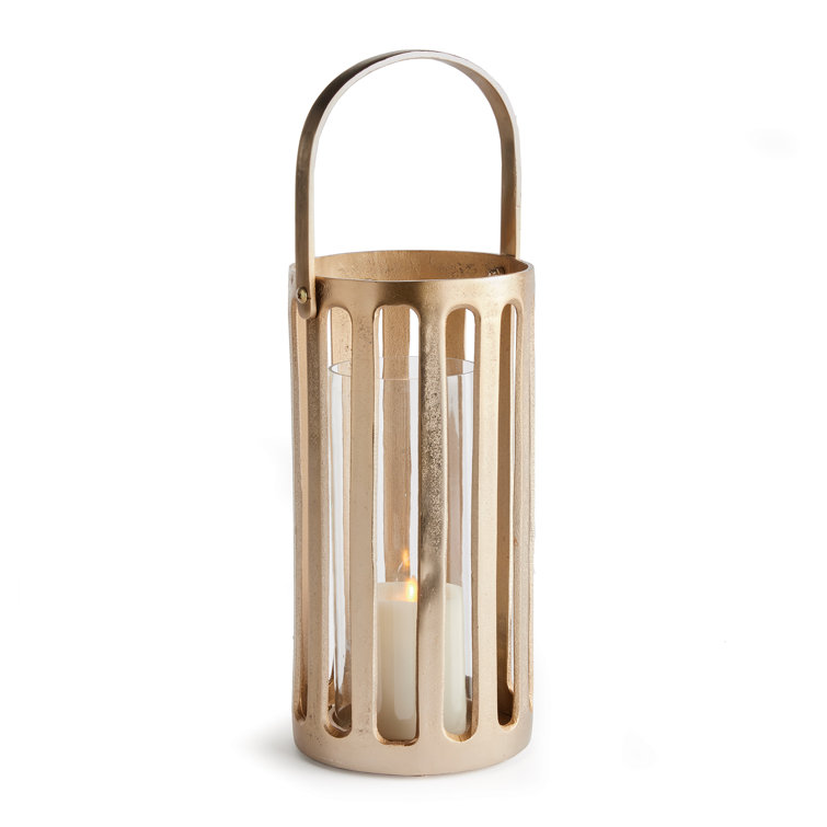 Champagne Gold Cast Aluminum Hurricane Lantern with Clear Glass