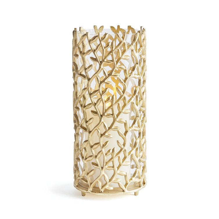 Gold Aluminum and Glass Vine Hurricane Candle Holder