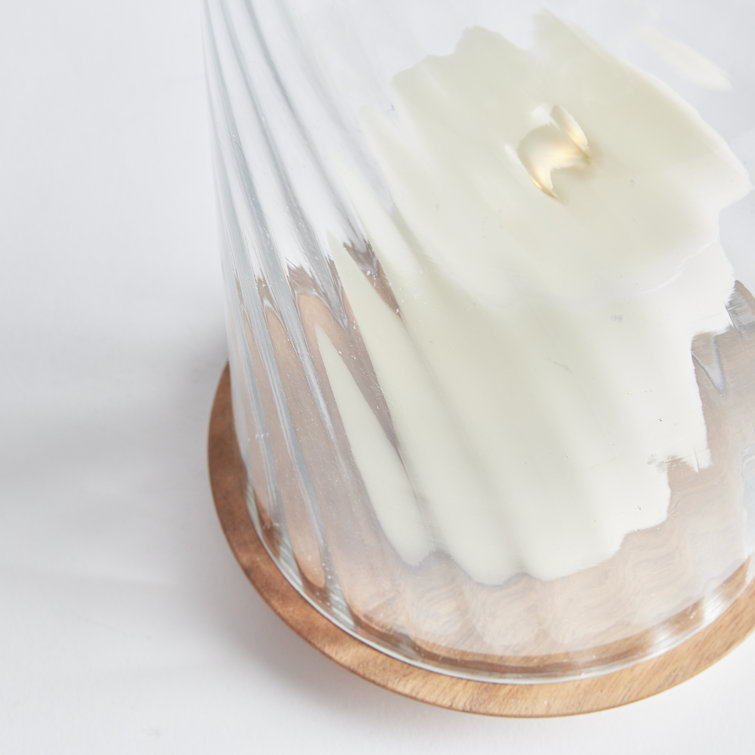 Large Clear Glass Hurricane Candle Holder with Wood Base