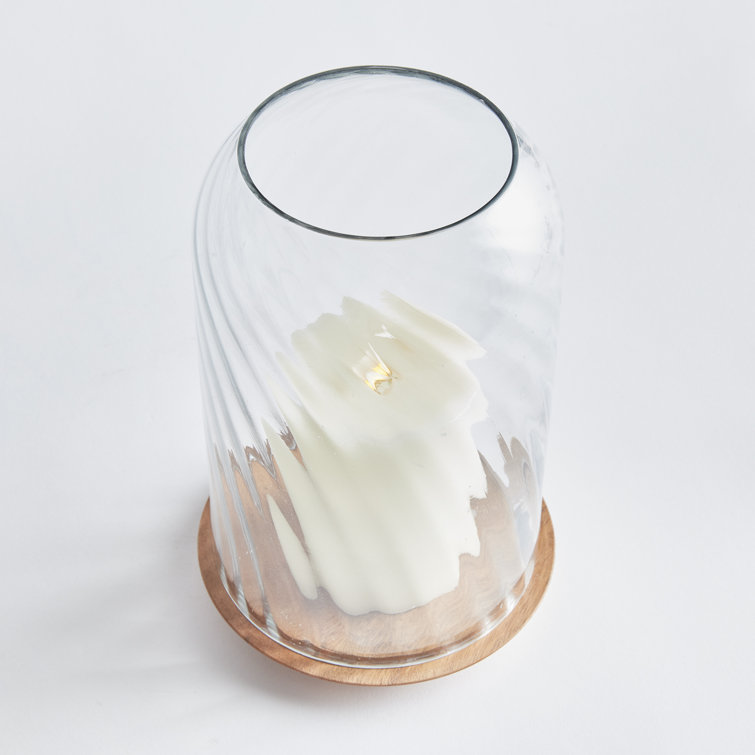 Large Clear Glass Hurricane Candle Holder with Wood Base
