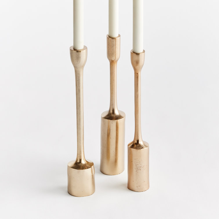 Champagne Gold Aluminum Tall Candlestick Set