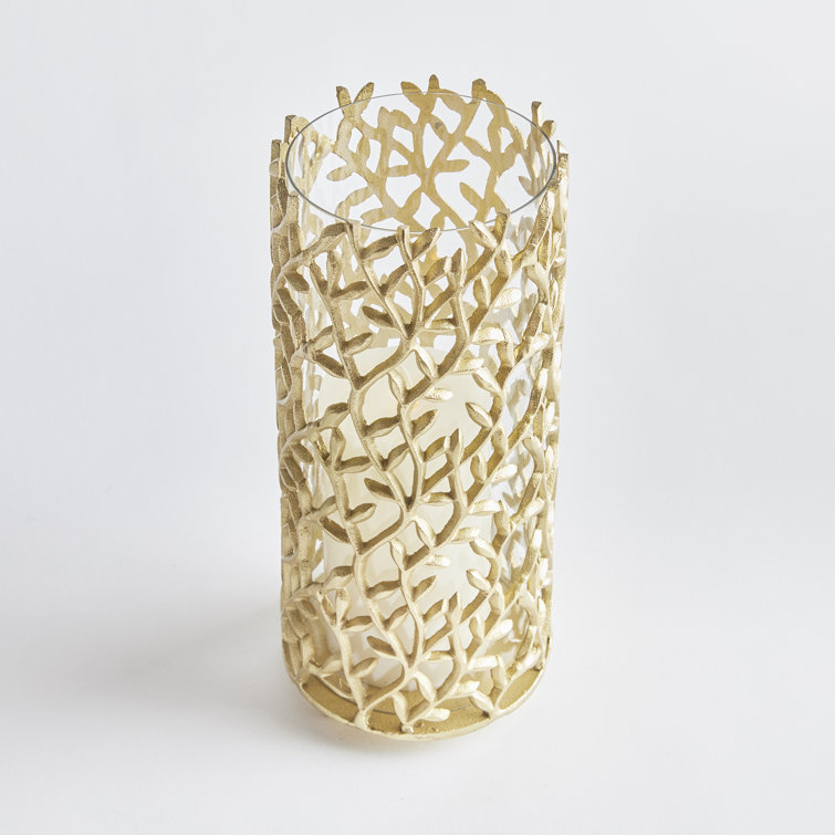 Gold Aluminum and Glass Vine Hurricane Candle Holder