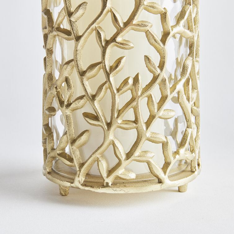 Gold Aluminum and Glass Vine Hurricane Candle Holder