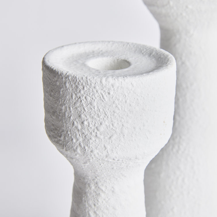 White Ceramic Modern Taper Candlestick Set