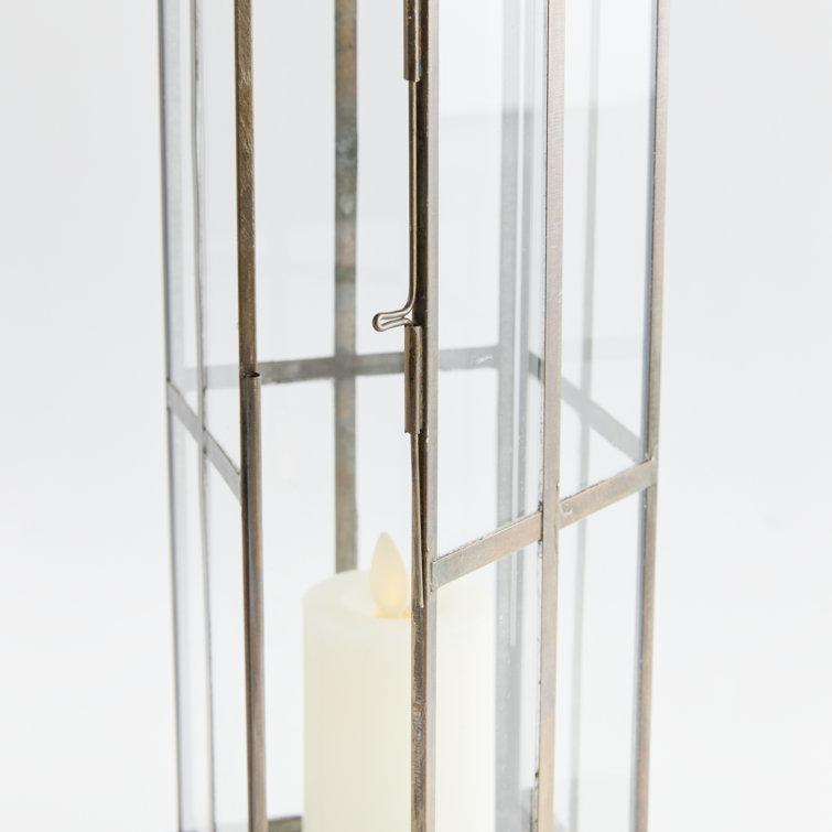 Tall Brass Hanging Candle Lantern with Glass Panels