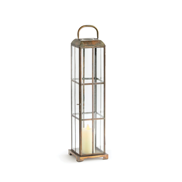 Tall Brass Hanging Candle Lantern with Glass Panels