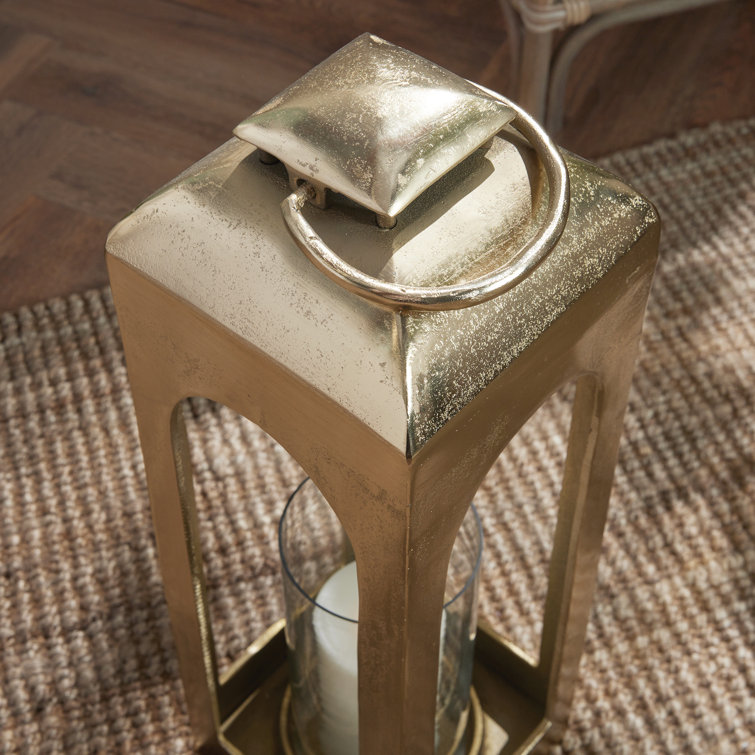 Champagne Gold Aluminum and Glass Hurricane Lantern