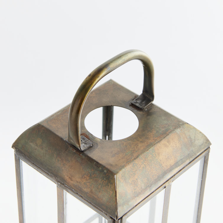 Tall Brass Hanging Candle Lantern with Glass Panels