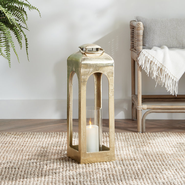 Champagne Gold Aluminum and Glass Hurricane Lantern