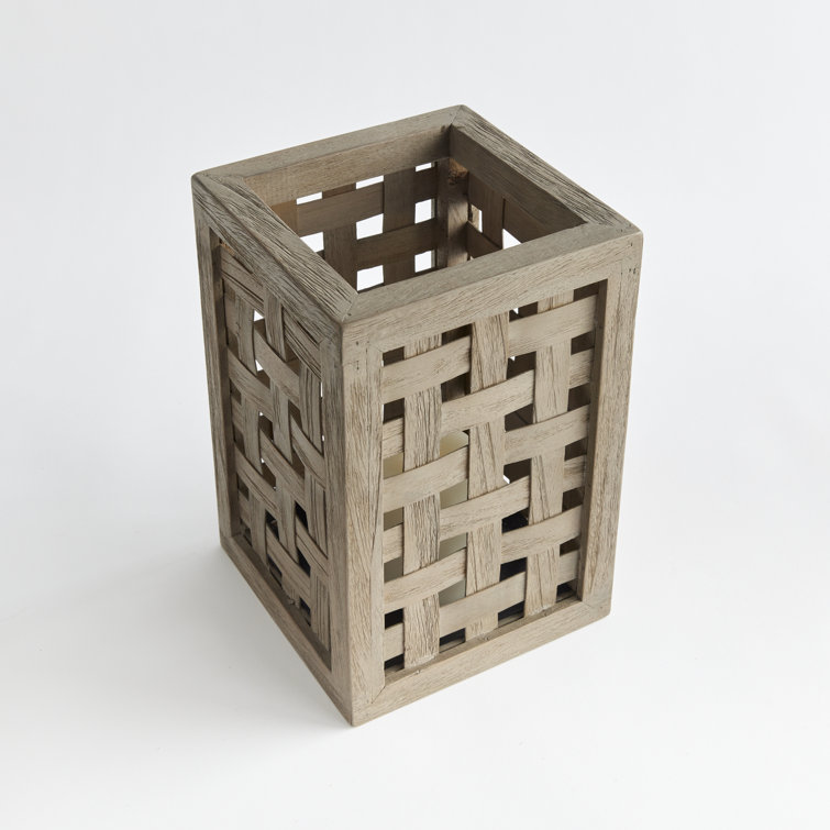 Gray Washed Teak Wood Handwoven Hurricane Lantern