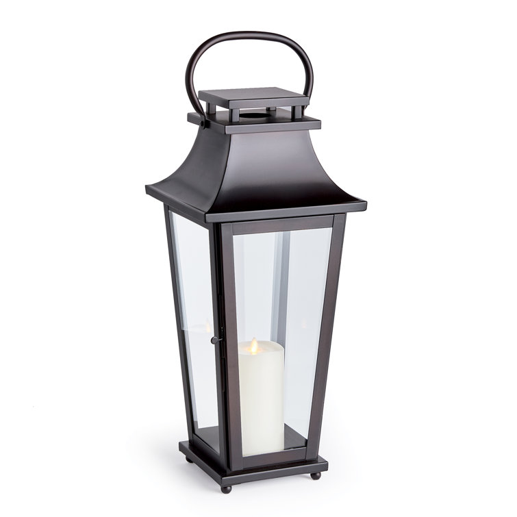 Black Metal and Glass Hanging Candle Lantern