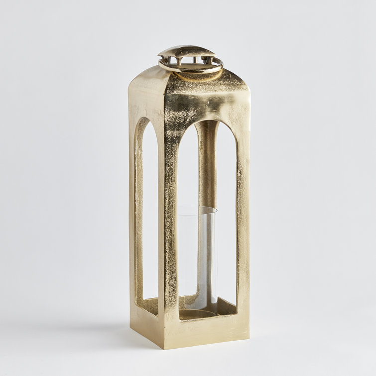 Champagne Gold Aluminum and Glass Hurricane Lantern