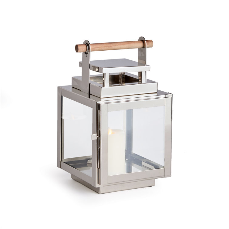 Small Silver Teak Handle Hanging Candle Lantern