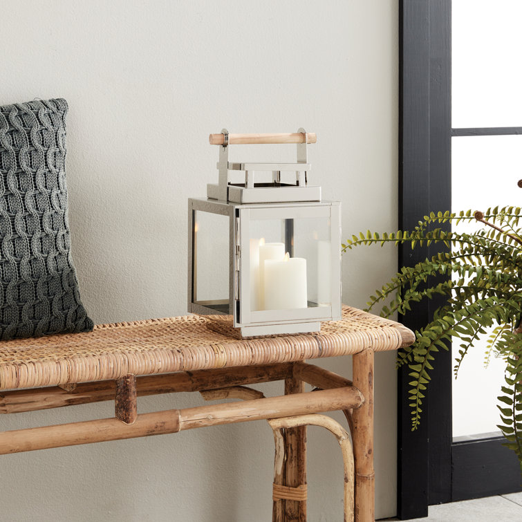 Small Silver Teak Handle Hanging Candle Lantern