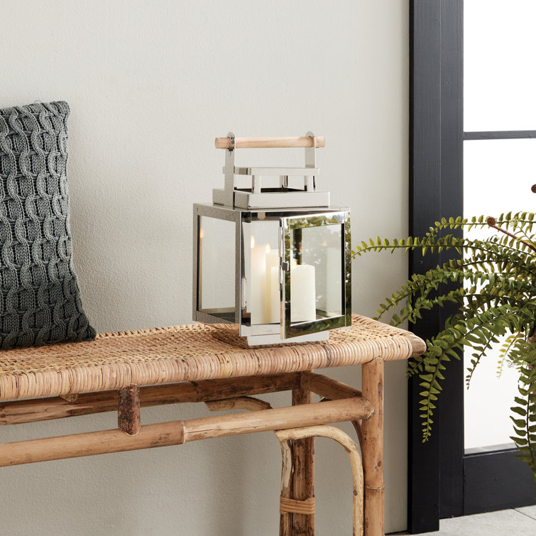 Small Silver Teak Handle Hanging Candle Lantern