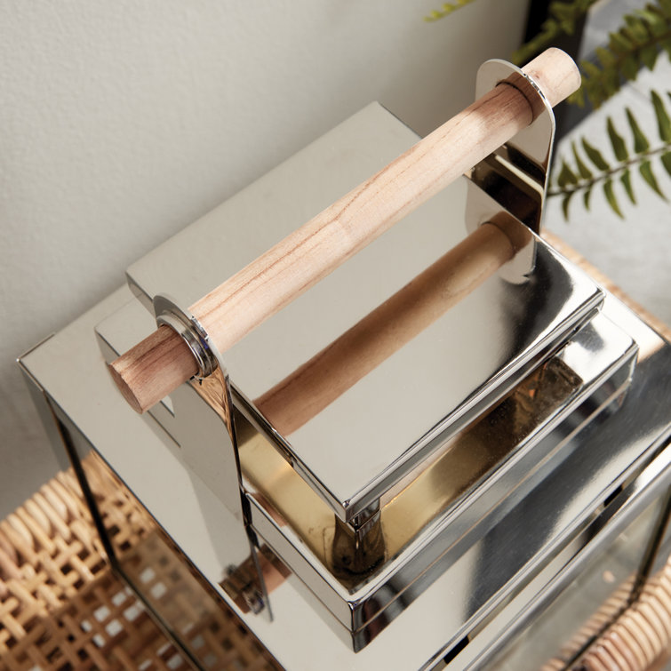 Small Silver Teak Handle Hanging Candle Lantern