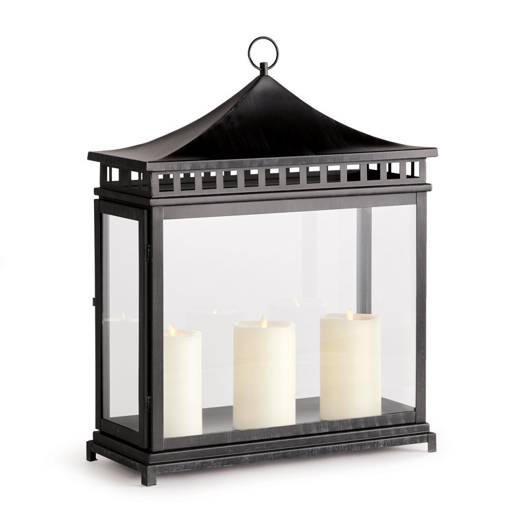 Large Black Glass Hanging Candle Lantern