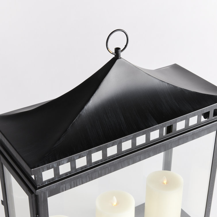 Large Black Glass Hanging Candle Lantern