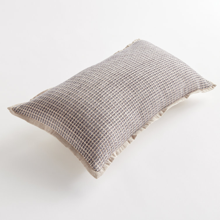 Taupe and Gray Geometric Polyester Lumbar Outdoor Pillow