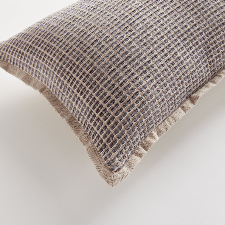 Taupe and Gray Geometric Polyester Lumbar Outdoor Pillow