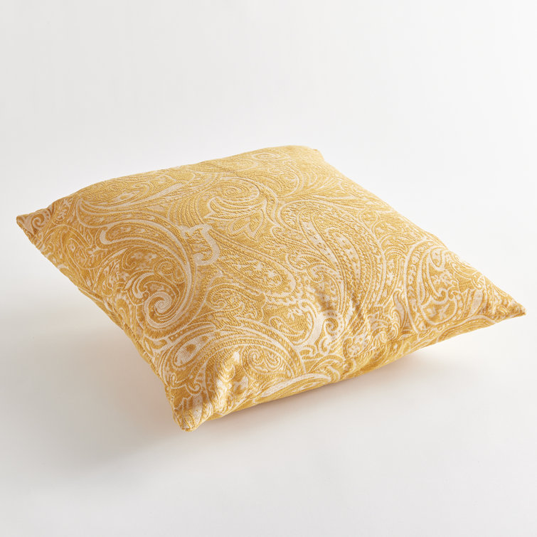 Ochre Paisley Jacquard Indoor/Outdoor Throw Pillow
