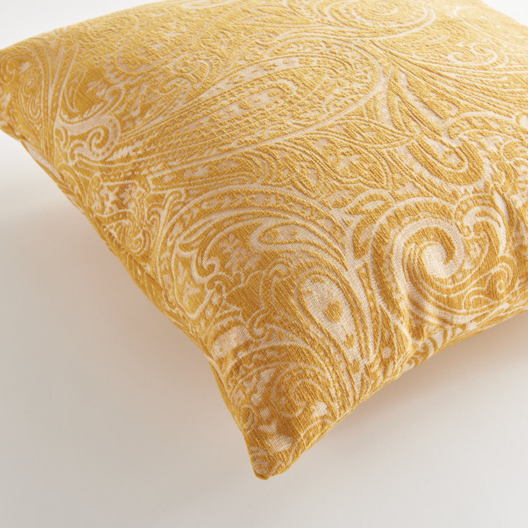 Ochre Paisley Jacquard Indoor/Outdoor Throw Pillow
