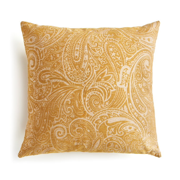 Ochre Paisley Jacquard Indoor/Outdoor Throw Pillow