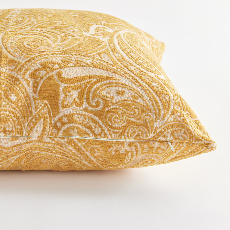 Ochre Paisley Jacquard Indoor/Outdoor Throw Pillow