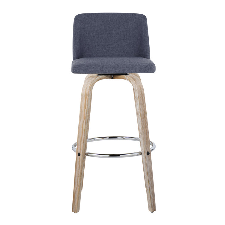 Blue Swivel Bar Stools with Whitewashed Wood Frame, Set of 2
