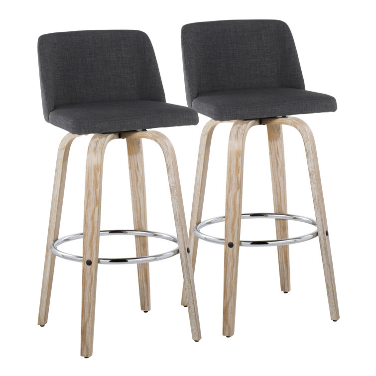 Blue Swivel Bar Stools with Whitewashed Wood Frame, Set of 2