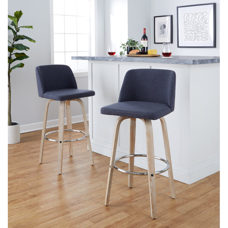 Blue Swivel Bar Stools with Whitewashed Wood Frame, Set of 2