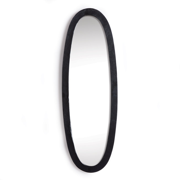 Tall Oval Black Wood Wall Mirror