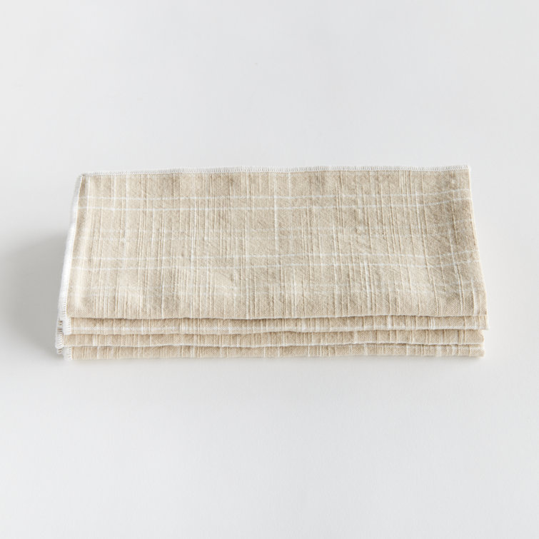 Soft Taupe Cotton Plaid Square Napkin Set of 4