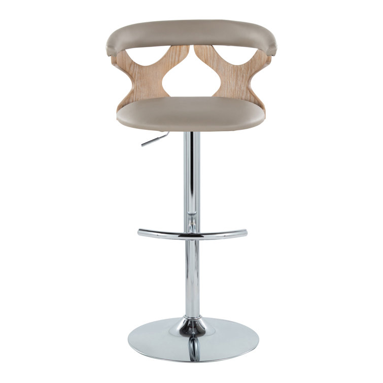 Pearl Silver Adjustable Swivel Barstool with Wood Backrest