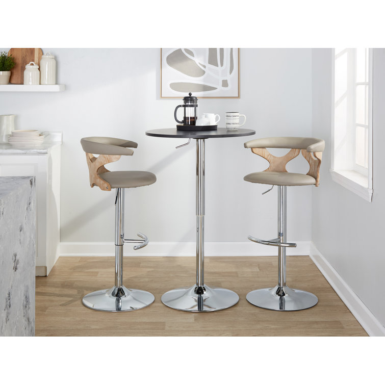 Pearl Silver Adjustable Swivel Barstool with Wood Backrest